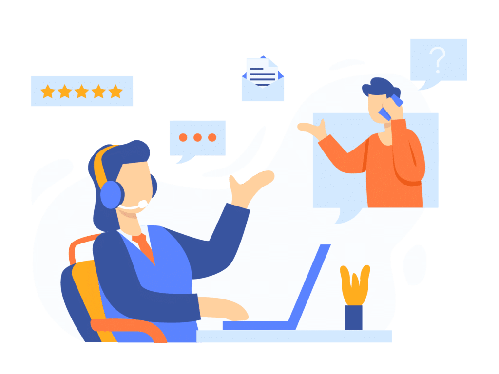 image qui illustre une personne au téléphone avec le service client