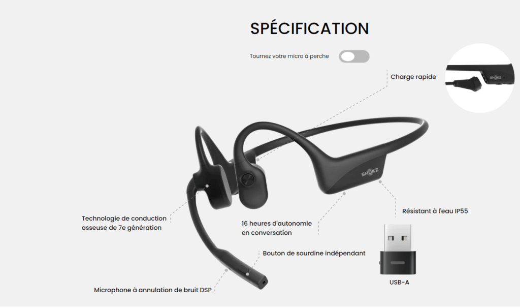 caractéristiques casque conduction osseuse shokz